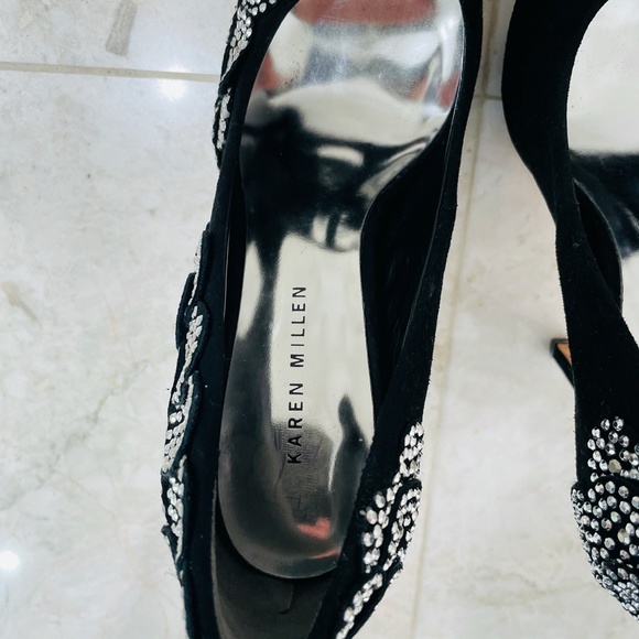 KAREN MILLEN {6} Black Silver Beaded Pumps Peep Toe Stiletto - Picture 11 of 16